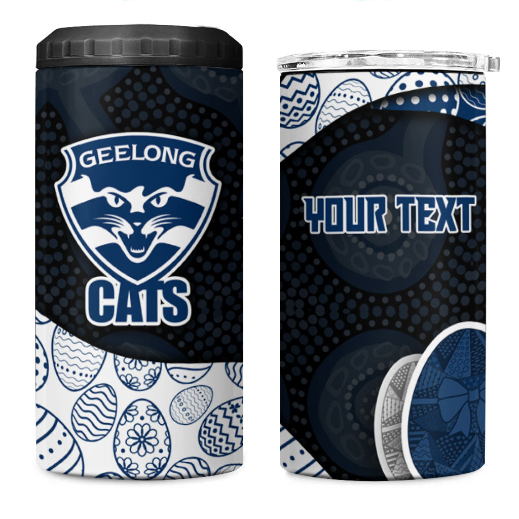 Personalized Geelong Cats Football 4 in 1 Can Cooler Tumbler Easter Egg Pattern Blue Monochrome Tribal Dot Style