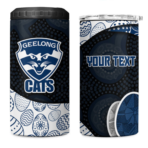 Personalized Geelong Cats Football 4 in 1 Can Cooler Tumbler Easter Egg Pattern Blue Monochrome Tribal Dot Style