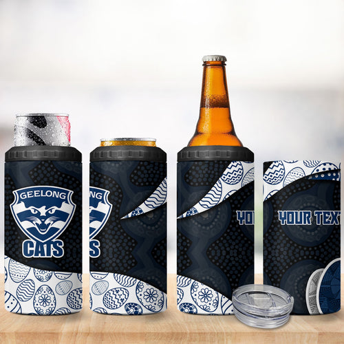 Personalized Geelong Cats Football 4 in 1 Can Cooler Tumbler Easter Egg Pattern Blue Monochrome Tribal Dot Style