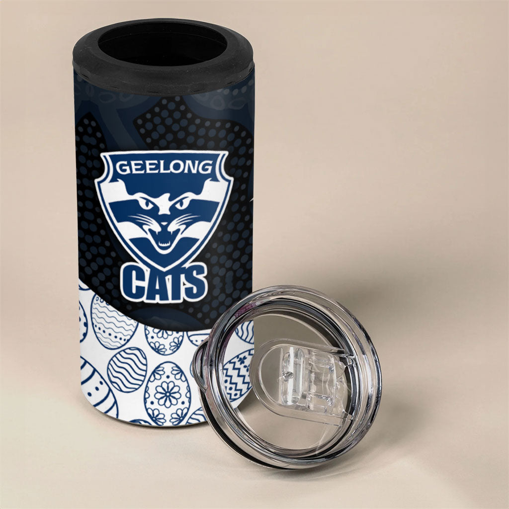 Personalized Geelong Cats Football 4 in 1 Can Cooler Tumbler Easter Egg Pattern Blue Monochrome Tribal Dot Style