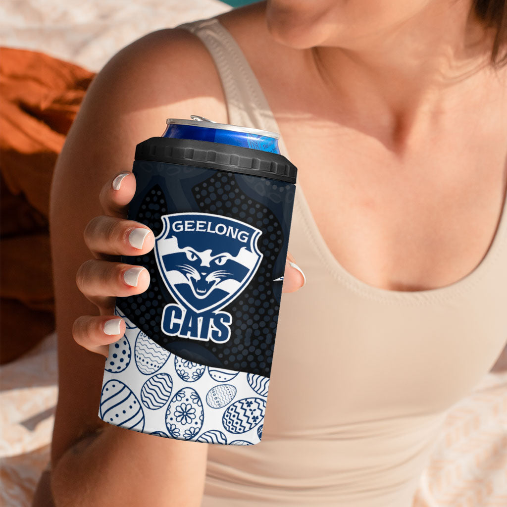 Personalized Geelong Cats Football 4 in 1 Can Cooler Tumbler Easter Egg Pattern Blue Monochrome Tribal Dot Style