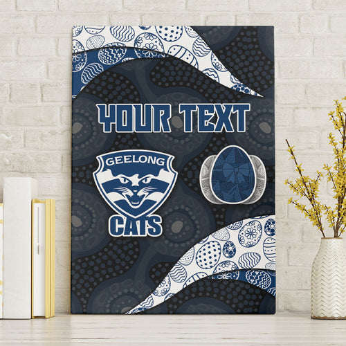 Personalized Geelong Cats Football Canvas Wall Art Easter Egg Pattern Blue Monochrome Tribal Dot Style