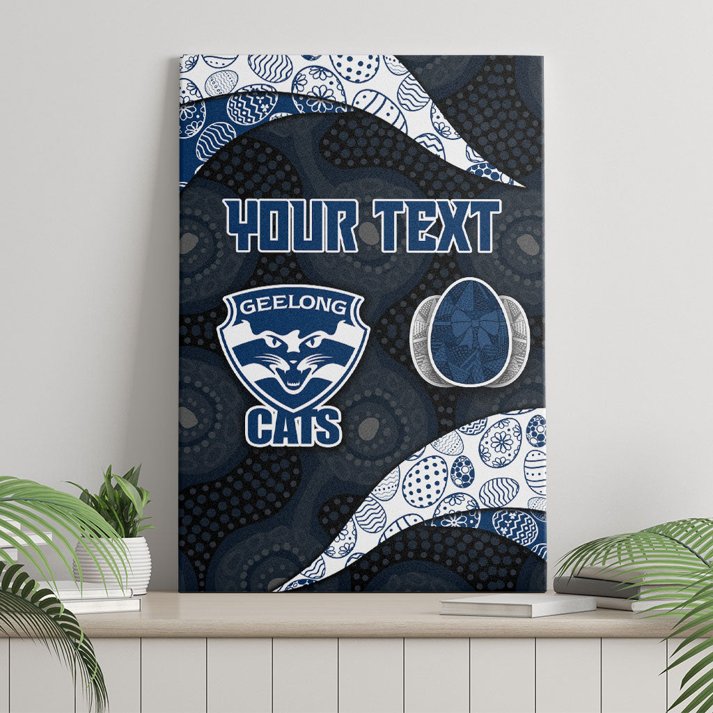 Personalized Geelong Cats Football Canvas Wall Art Easter Egg Pattern Blue Monochrome Tribal Dot Style