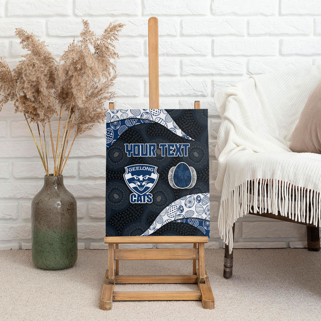Personalized Geelong Cats Football Canvas Wall Art Easter Egg Pattern Blue Monochrome Tribal Dot Style