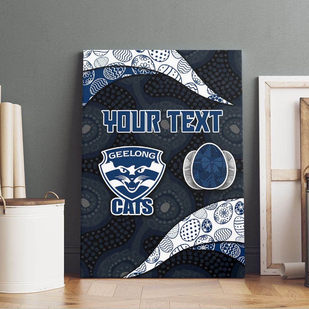 Personalized Geelong Cats Football Canvas Wall Art Easter Egg Pattern Blue Monochrome Tribal Dot Style