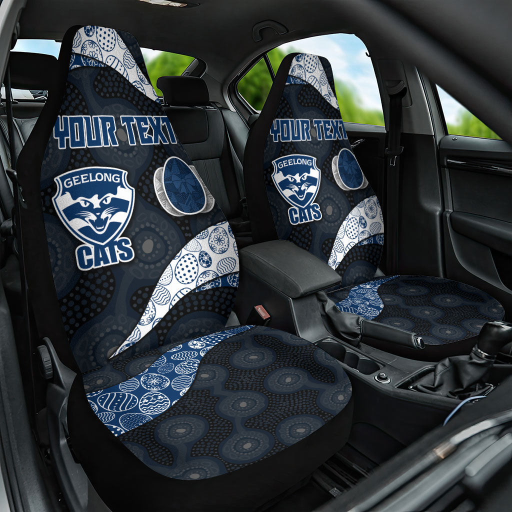 Personalized Geelong Cats Football Car Seat Cover Easter Egg Pattern Blue Monochrome Tribal Dot Style