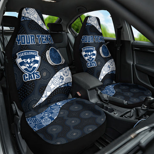 Personalized Geelong Cats Football Car Seat Cover Easter Egg Pattern Blue Monochrome Tribal Dot Style