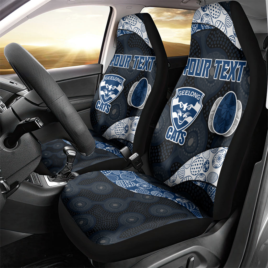 Personalized Geelong Cats Football Car Seat Cover Easter Egg Pattern Blue Monochrome Tribal Dot Style