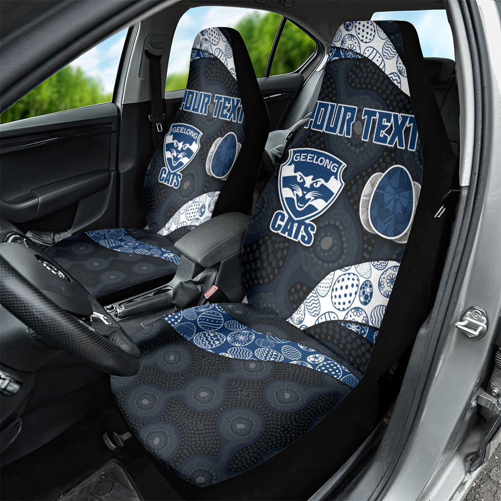 Personalized Geelong Cats Football Car Seat Cover Easter Egg Pattern Blue Monochrome Tribal Dot Style