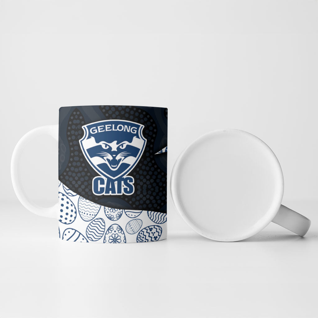 Personalized Geelong Cats Football Ceramic Mug Easter Egg Pattern Blue Monochrome Tribal Dot Style