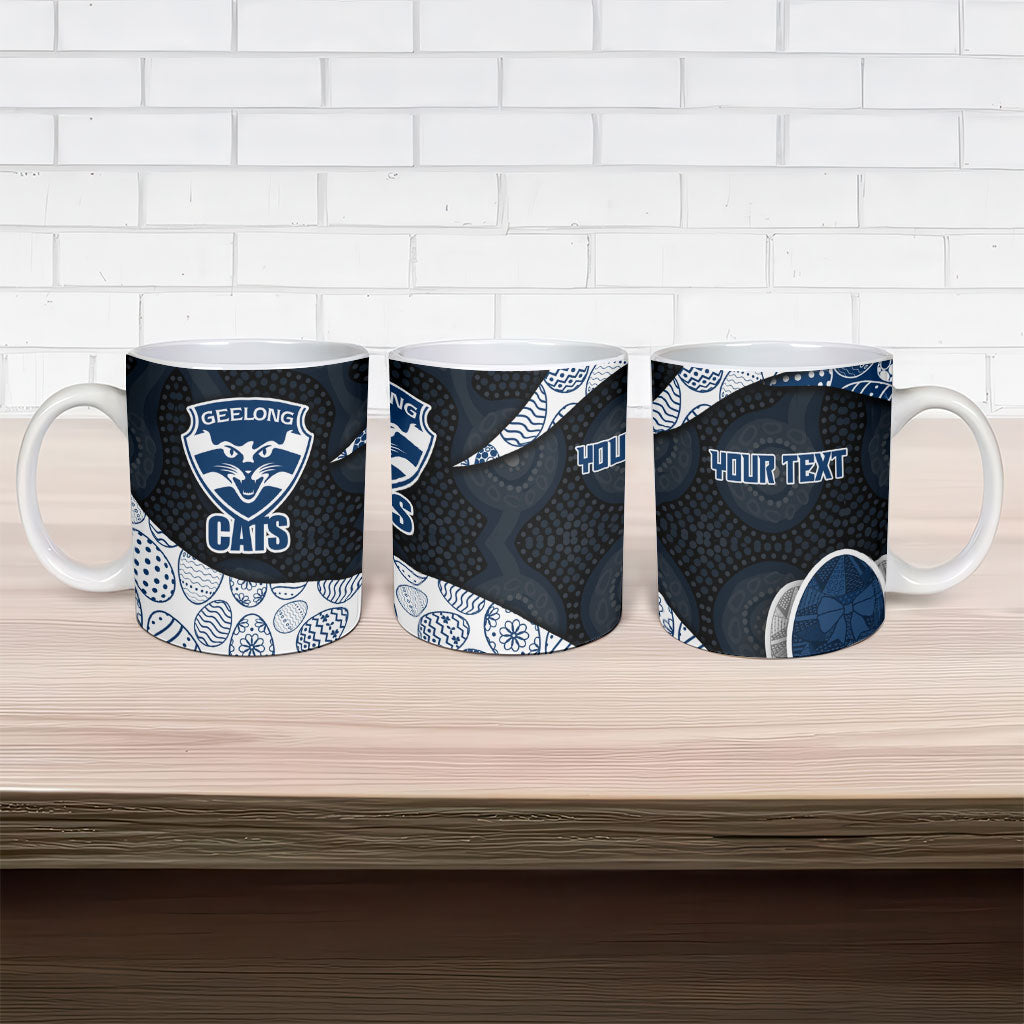 Personalized Geelong Cats Football Ceramic Mug Easter Egg Pattern Blue Monochrome Tribal Dot Style