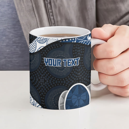 Personalized Geelong Cats Football Ceramic Mug Easter Egg Pattern Blue Monochrome Tribal Dot Style