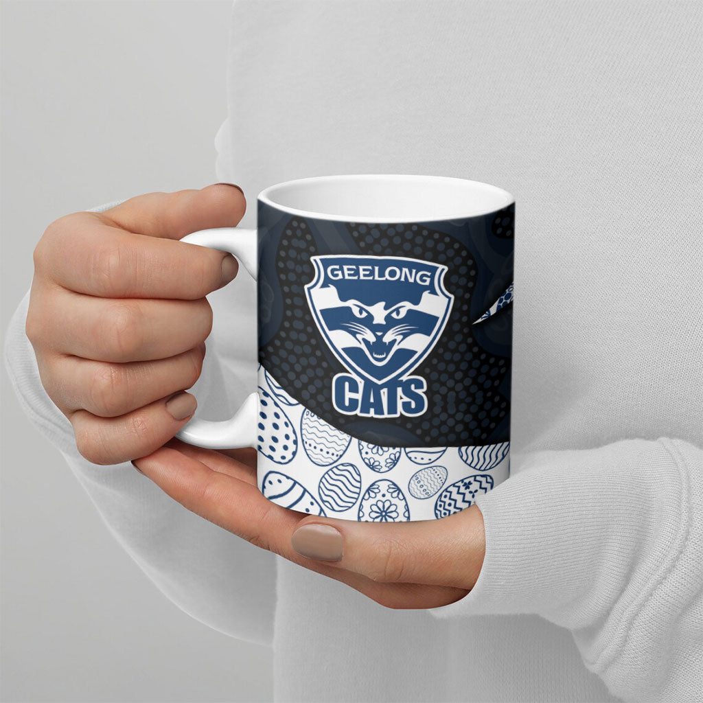 Personalized Geelong Cats Football Ceramic Mug Easter Egg Pattern Blue Monochrome Tribal Dot Style