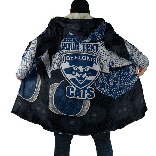Personalized Geelong Cats Football Cloak Easter Egg Pattern Blue Monochrome Tribal Dot Style