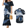 Personalized Geelong Cats Football Couples Matching Mermaid Dress and Hawaiian Shirt Easter Egg Pattern Blue Monochrome Tribal Dot Style