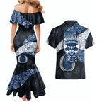 Personalized Geelong Cats Football Couples Matching Mermaid Dress and Hawaiian Shirt Easter Egg Pattern Blue Monochrome Tribal Dot Style