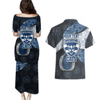 Personalized Geelong Cats Football Couples Matching Puletasi and Hawaiian Shirt Easter Egg Pattern Blue Monochrome Tribal Dot Style