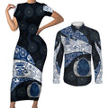 Personalized Geelong Cats Football Couples Matching Short Sleeve Bodycon Dress and Long Sleeve Button Shirt Easter Egg Pattern Blue Monochrome Tribal Dot Style