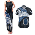 Personalized Geelong Cats Football Couples Matching Tank Maxi Dress and Hawaiian Shirt Easter Egg Pattern Blue Monochrome Tribal Dot Style