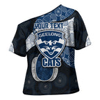 Personalized Geelong Cats Football Cross Shoulder Shirt Easter Egg Pattern Blue Monochrome Tribal Dot Style