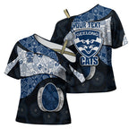 Personalized Geelong Cats Football Cross Shoulder Shirt Easter Egg Pattern Blue Monochrome Tribal Dot Style