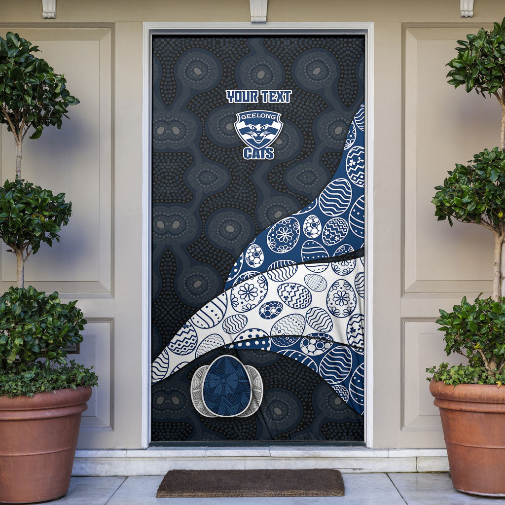 Personalized Geelong Cats Football Door Cover Easter Egg Pattern Blue Monochrome Tribal Dot Style