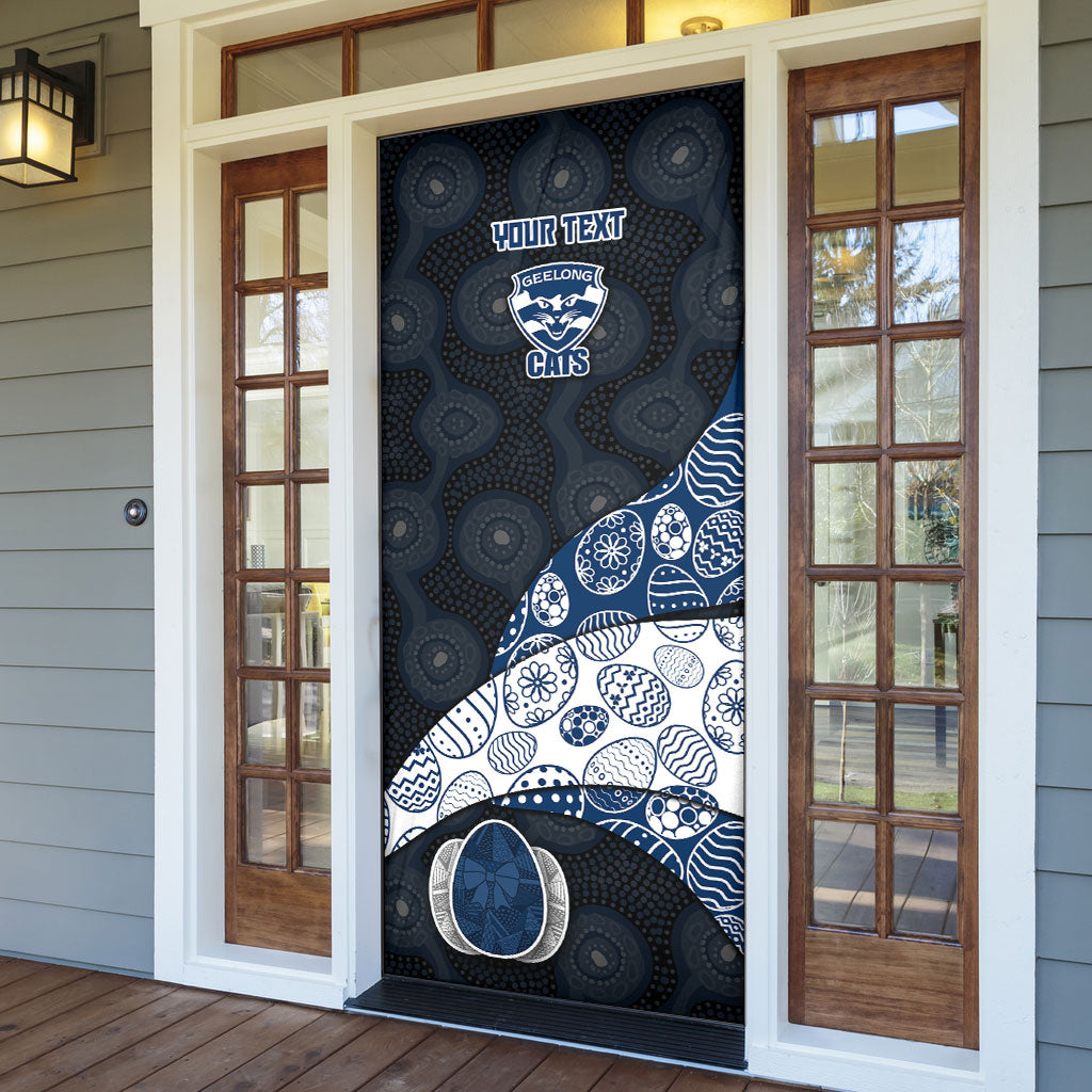 Personalized Geelong Cats Football Door Cover Easter Egg Pattern Blue Monochrome Tribal Dot Style