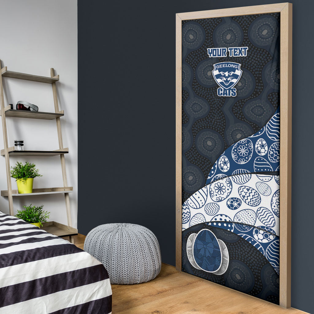 Personalized Geelong Cats Football Door Cover Easter Egg Pattern Blue Monochrome Tribal Dot Style