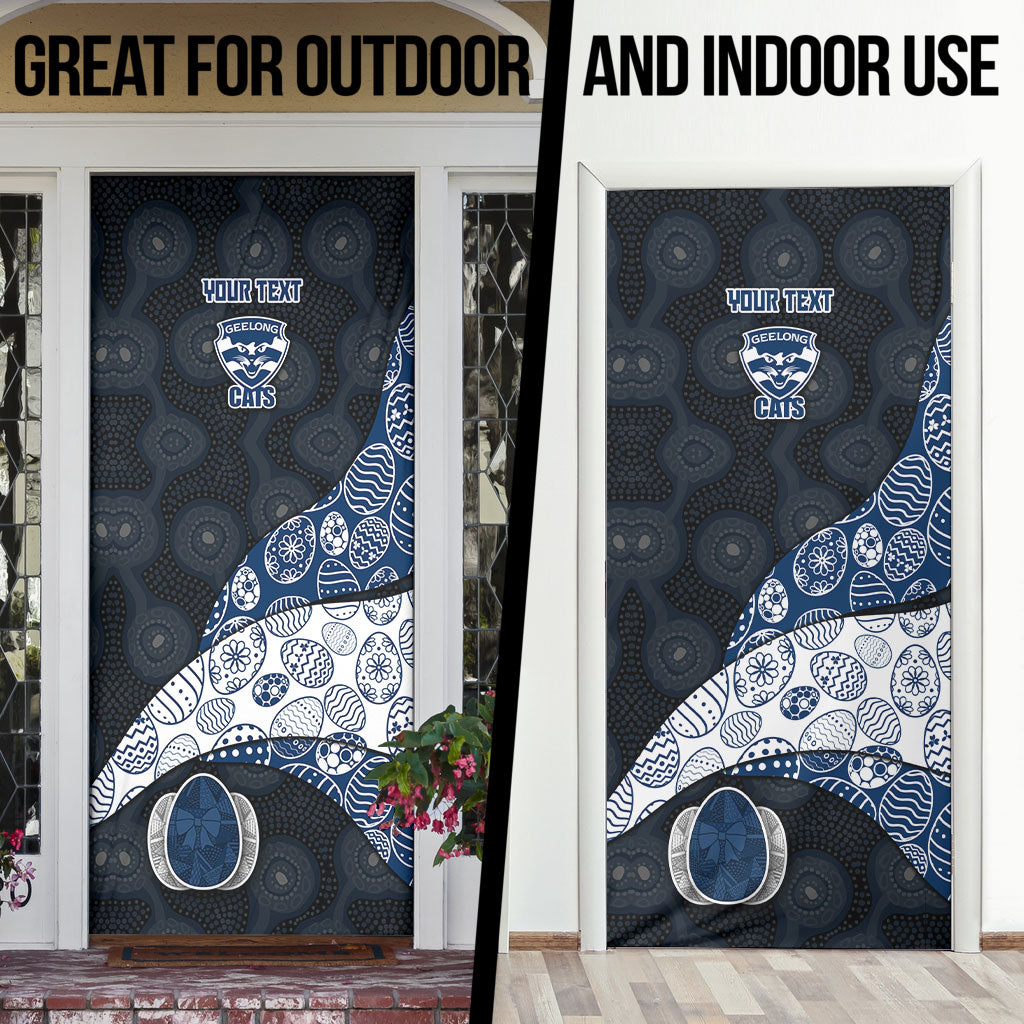 Personalized Geelong Cats Football Door Cover Easter Egg Pattern Blue Monochrome Tribal Dot Style