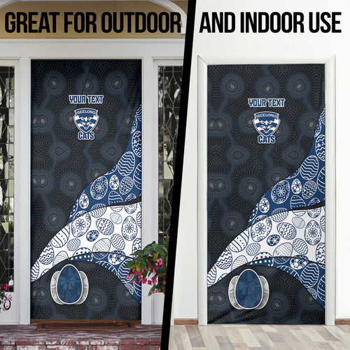 Personalized Geelong Cats Football Door Cover Easter Egg Pattern Blue Monochrome Tribal Dot Style
