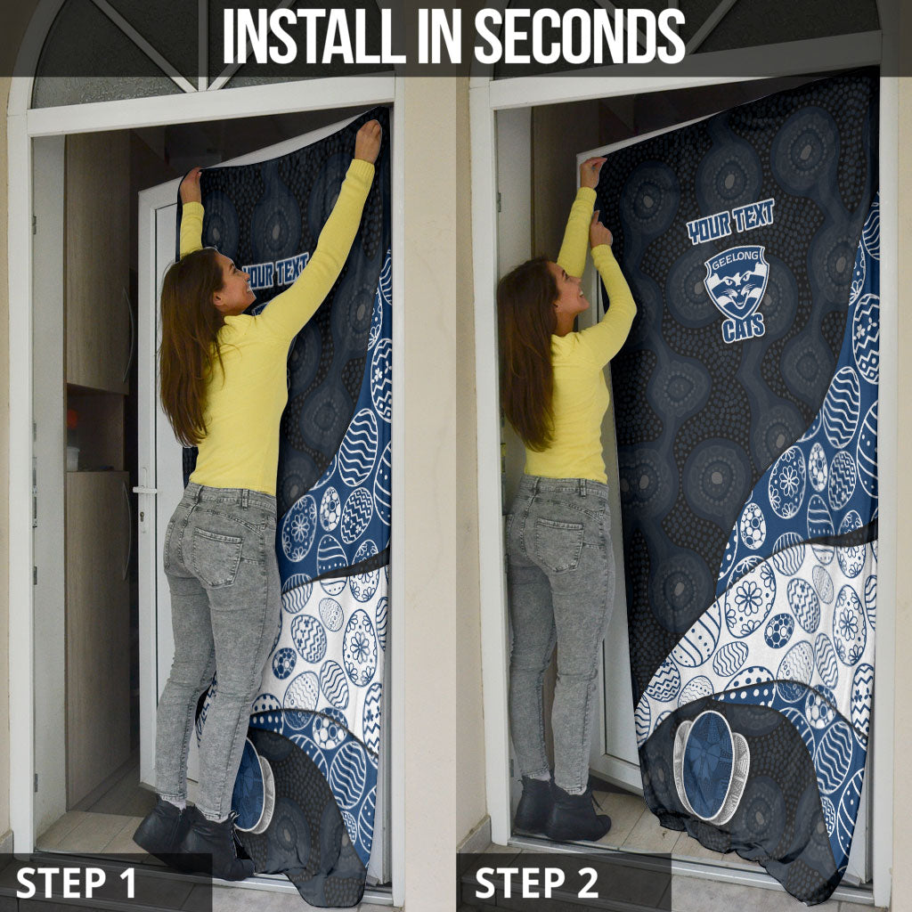 Personalized Geelong Cats Football Door Cover Easter Egg Pattern Blue Monochrome Tribal Dot Style
