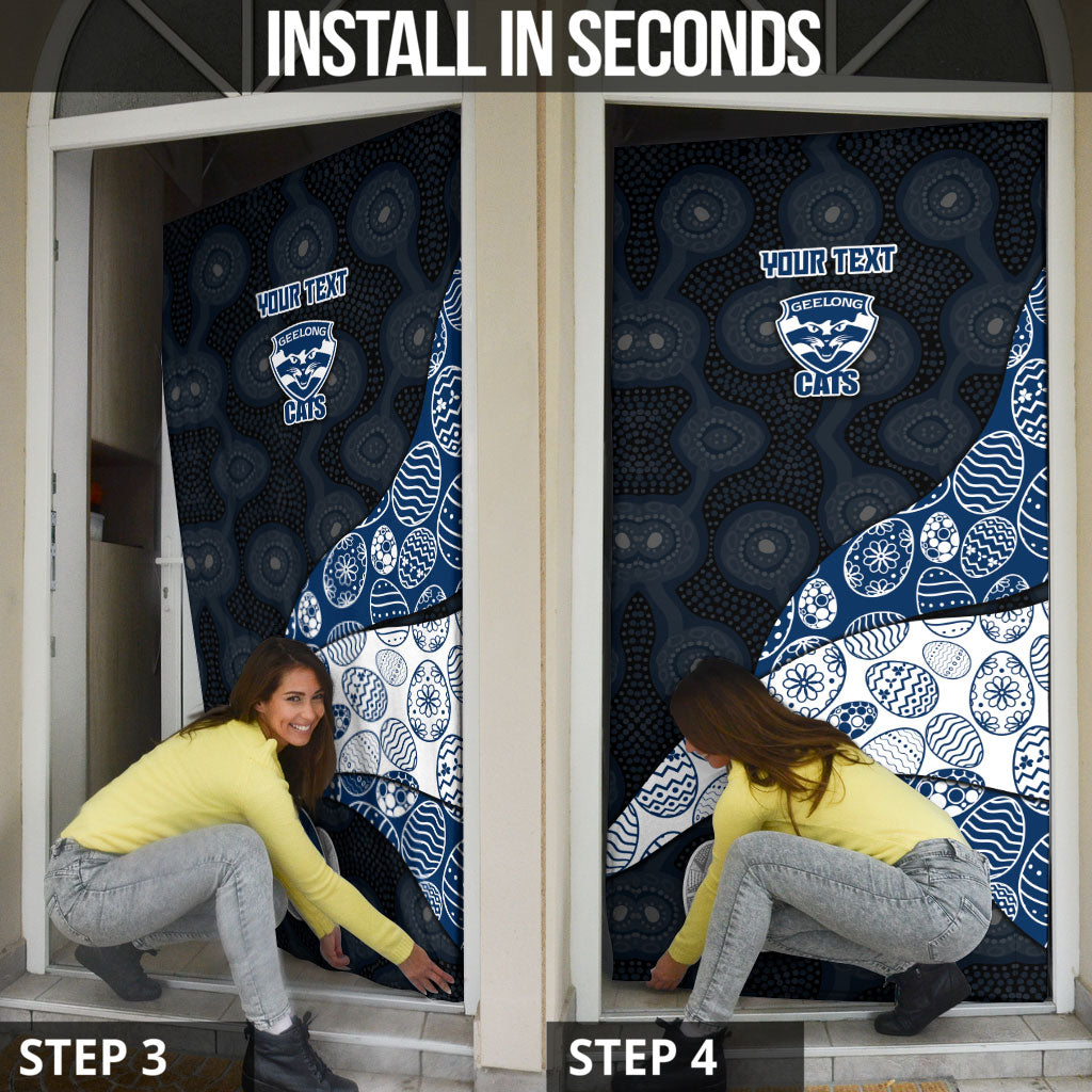 Personalized Geelong Cats Football Door Cover Easter Egg Pattern Blue Monochrome Tribal Dot Style