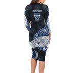 Personalized Geelong Cats Football Family Matching Long Sleeve Bodycon Dress and Hawaiian Shirt Easter Egg Pattern Blue Monochrome Tribal Dot Style