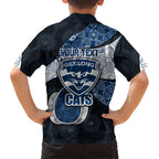 Personalized Geelong Cats Football Family Matching Mermaid Dress and Hawaiian Shirt Easter Egg Pattern Blue Monochrome Tribal Dot Style