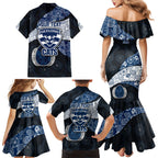 Personalized Geelong Cats Football Family Matching Mermaid Dress and Hawaiian Shirt Easter Egg Pattern Blue Monochrome Tribal Dot Style