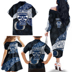 Personalized Geelong Cats Football Family Matching Off The Shoulder Long Sleeve Dress and Hawaiian Shirt Easter Egg Pattern Blue Monochrome Tribal Dot Style