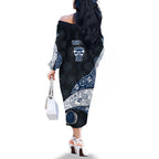 Personalized Geelong Cats Football Family Matching Off The Shoulder Long Sleeve Dress and Hawaiian Shirt Easter Egg Pattern Blue Monochrome Tribal Dot Style