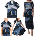 Personalized Geelong Cats Football Family Matching Puletasi and Hawaiian Shirt Easter Egg Pattern Blue Monochrome Tribal Dot Style