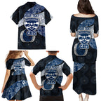 Personalized Geelong Cats Football Family Matching Puletasi and Hawaiian Shirt Easter Egg Pattern Blue Monochrome Tribal Dot Style