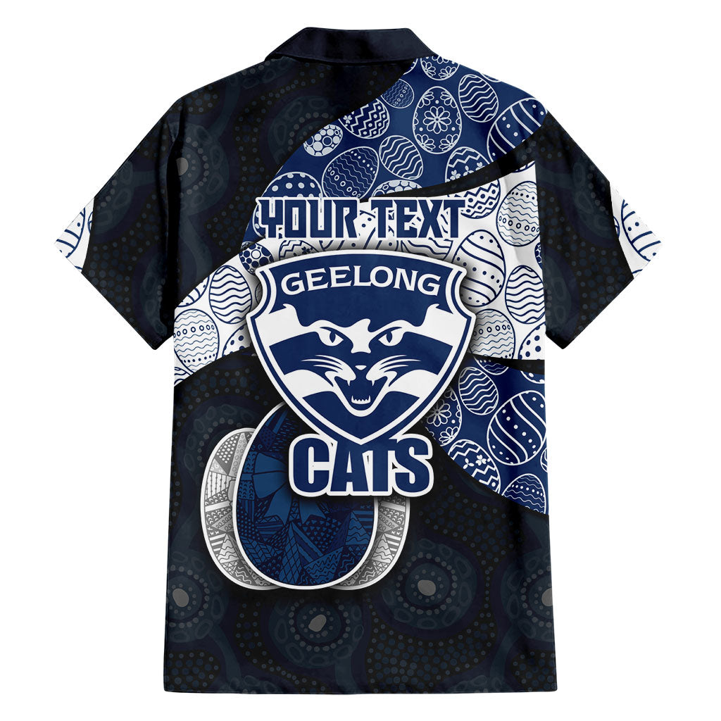 Personalized Geelong Cats Football Family Matching Puletasi and Hawaiian Shirt Easter Egg Pattern Blue Monochrome Tribal Dot Style