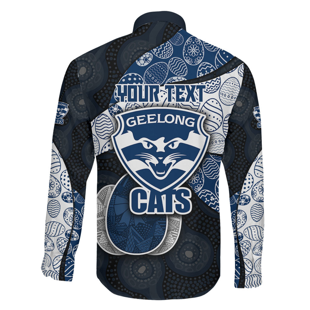 Personalized Geelong Cats Football Family Matching Puletasi and Hawaiian Shirt Easter Egg Pattern Blue Monochrome Tribal Dot Style