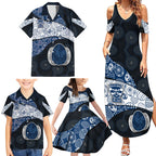 Personalized Geelong Cats Football Family Matching Summer Maxi Dress and Hawaiian Shirt Easter Egg Pattern Blue Monochrome Tribal Dot Style