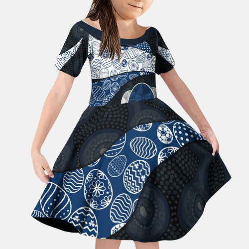 Personalized Geelong Cats Football Family Matching Summer Maxi Dress and Hawaiian Shirt Easter Egg Pattern Blue Monochrome Tribal Dot Style