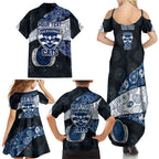 Personalized Geelong Cats Football Family Matching Summer Maxi Dress and Hawaiian Shirt Easter Egg Pattern Blue Monochrome Tribal Dot Style