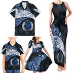 Personalized Geelong Cats Football Family Matching Tank Maxi Dress and Hawaiian Shirt Easter Egg Pattern Blue Monochrome Tribal Dot Style