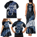 Personalized Geelong Cats Football Family Matching Tank Maxi Dress and Hawaiian Shirt Easter Egg Pattern Blue Monochrome Tribal Dot Style