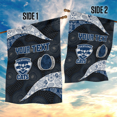 Personalized Geelong Cats Football Garden Flag Easter Egg Pattern Blue Monochrome Tribal Dot Style