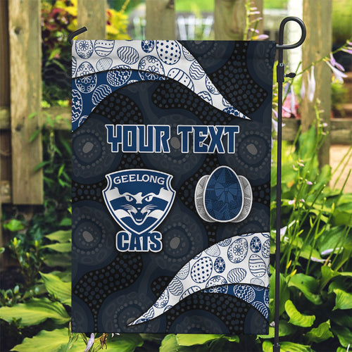 Personalized Geelong Cats Football Garden Flag Easter Egg Pattern Blue Monochrome Tribal Dot Style