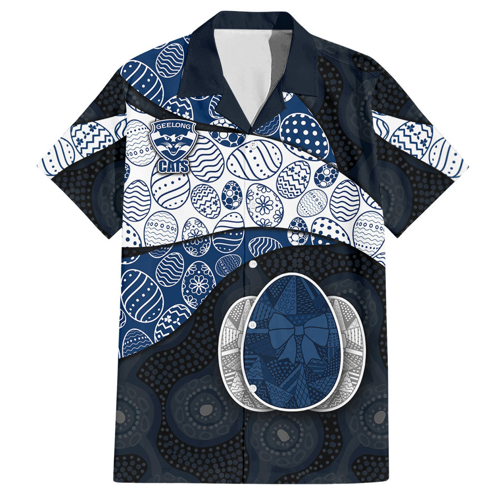 Personalized Geelong Cats Football Hawaiian Shirt Easter Egg Pattern Blue Monochrome Tribal Dot Style