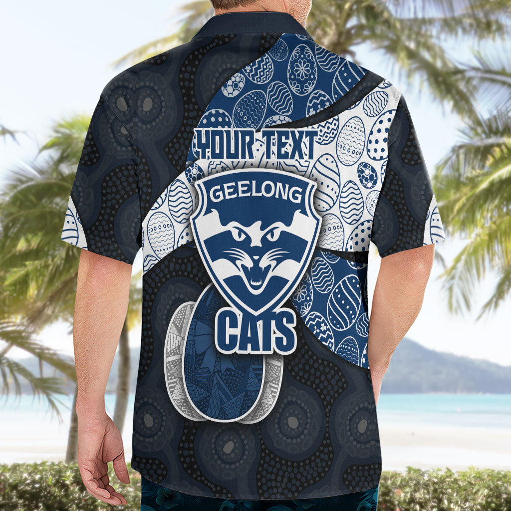 Personalized Geelong Cats Football Hawaiian Shirt Easter Egg Pattern Blue Monochrome Tribal Dot Style